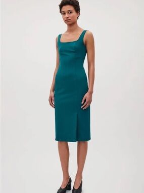 COS Bodycon Sleeveless Teal Dress Tube with Square Neck